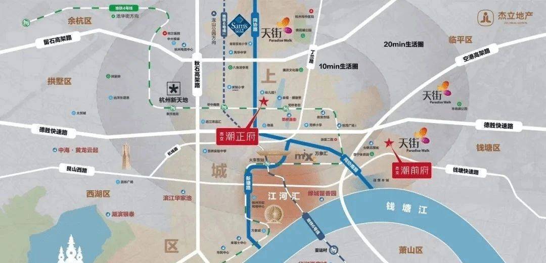 商业配套:周边拥有笕桥老街,杭州新天地,龙湖天街等成熟商业体,满足