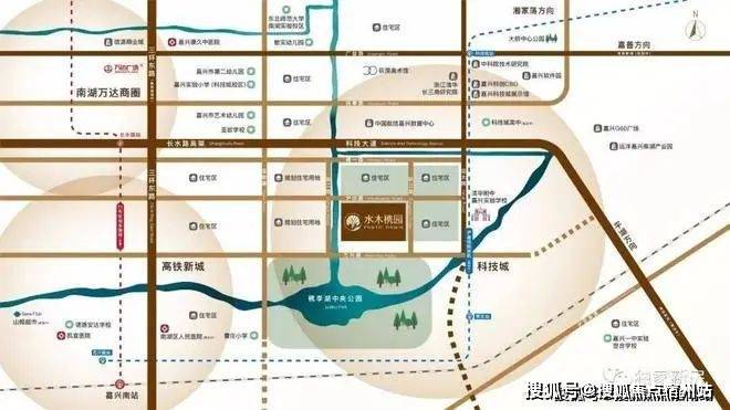 项目嘉兴科技城明阳水木槜园东南侧是规划中的沪嘉城际铁路曹庄站点