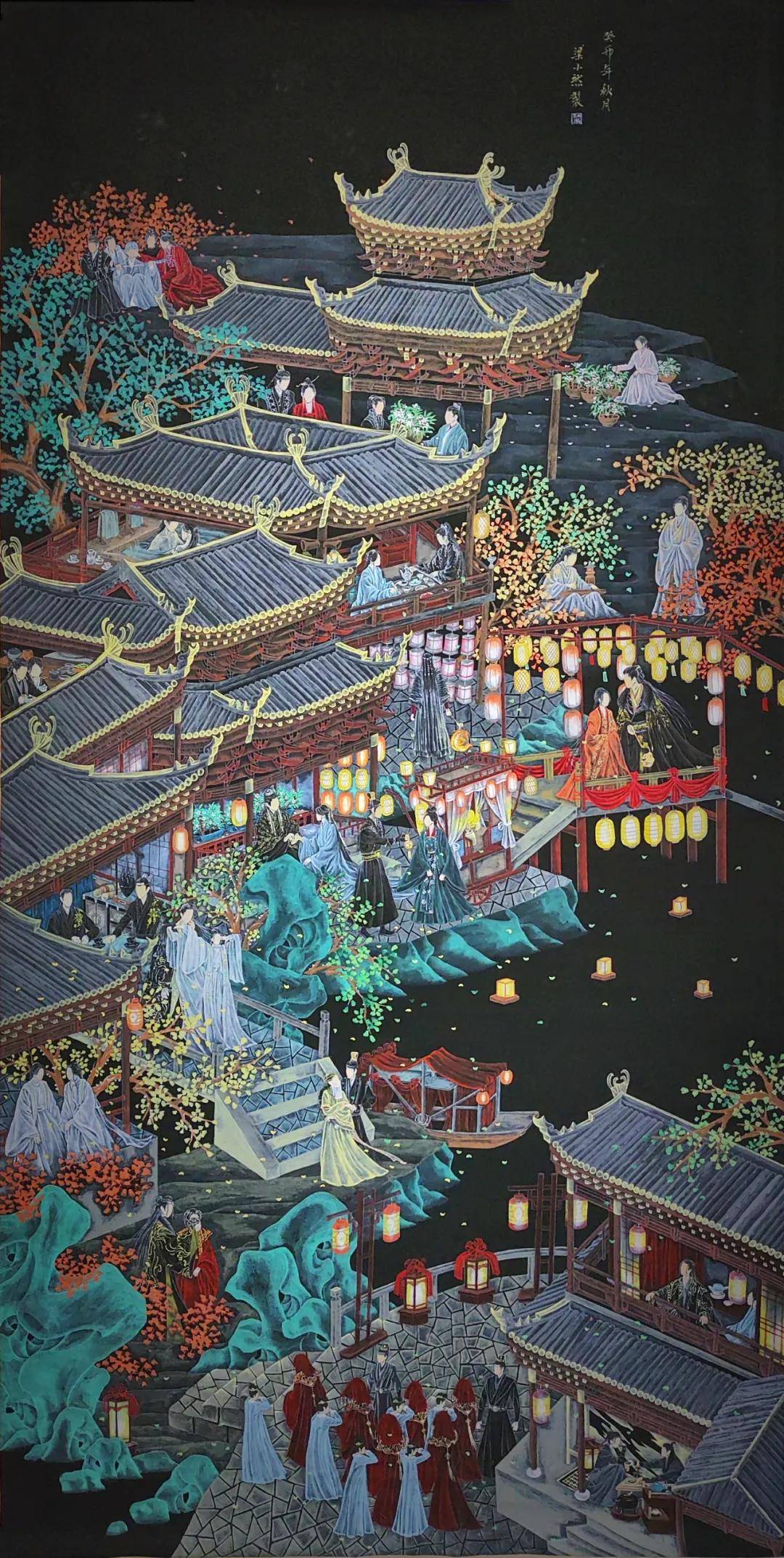 国画夜景图片大全图片