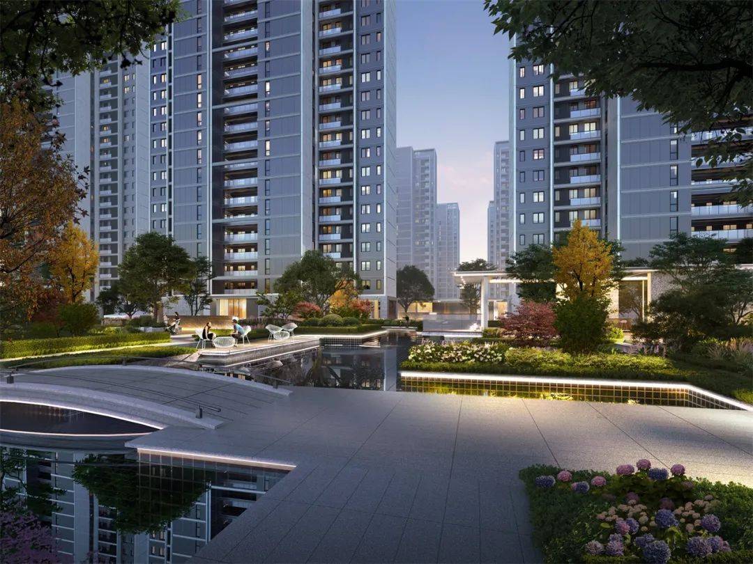 悠闲地走过被绿荫包裹的归家小路,生活场景围绕大面积水景铺陈开来