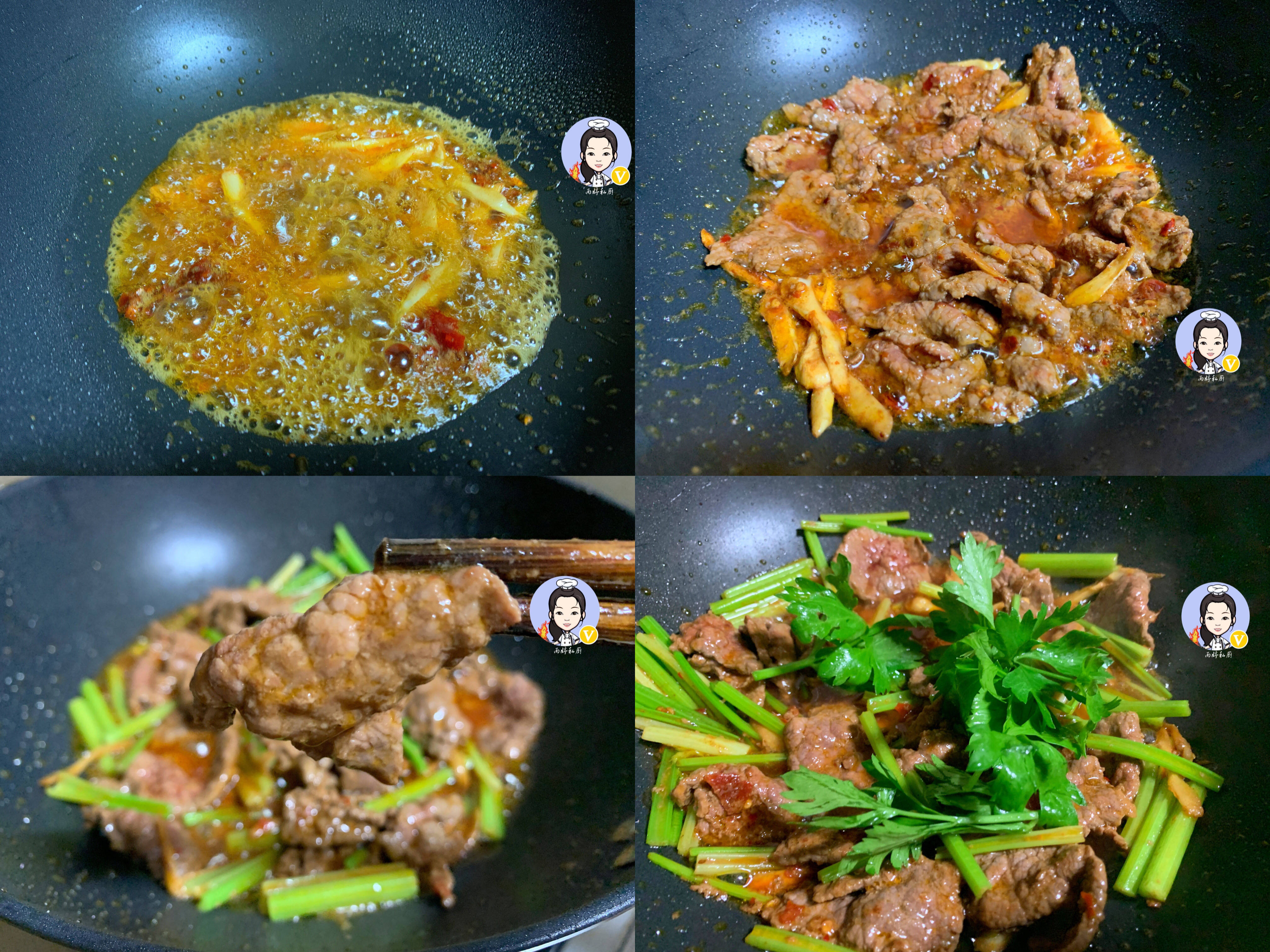 炒锅中倒入植物油烧热,放入姜丝,一匙红油郫县豆瓣酱炒香,之后倒入