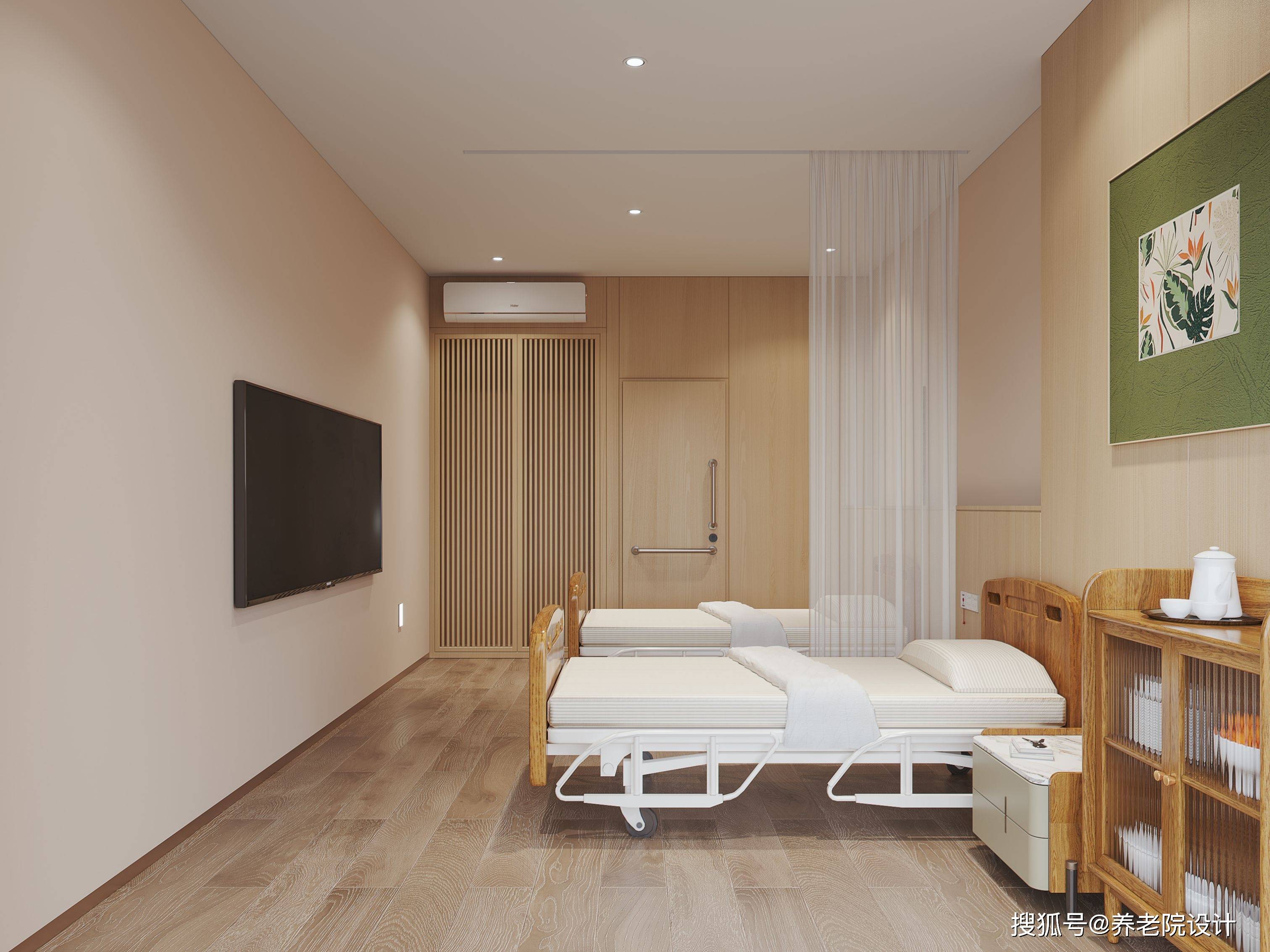 无障碍设计:无障碍设计应贯穿养老院的始终,从入口到室内各个区域都应