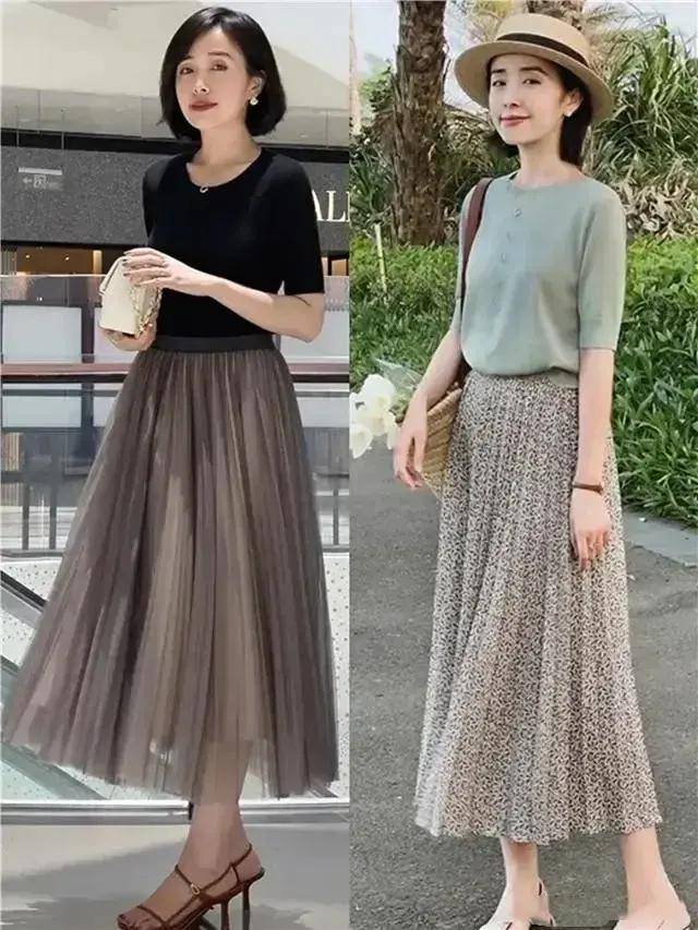 腿裤不流行了,穿"裙子 平底鞋"更洋气,适合40岁的女人_上衣_衣服_衬衫