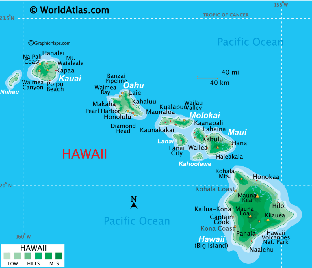 美国夏威夷州地图位置图片