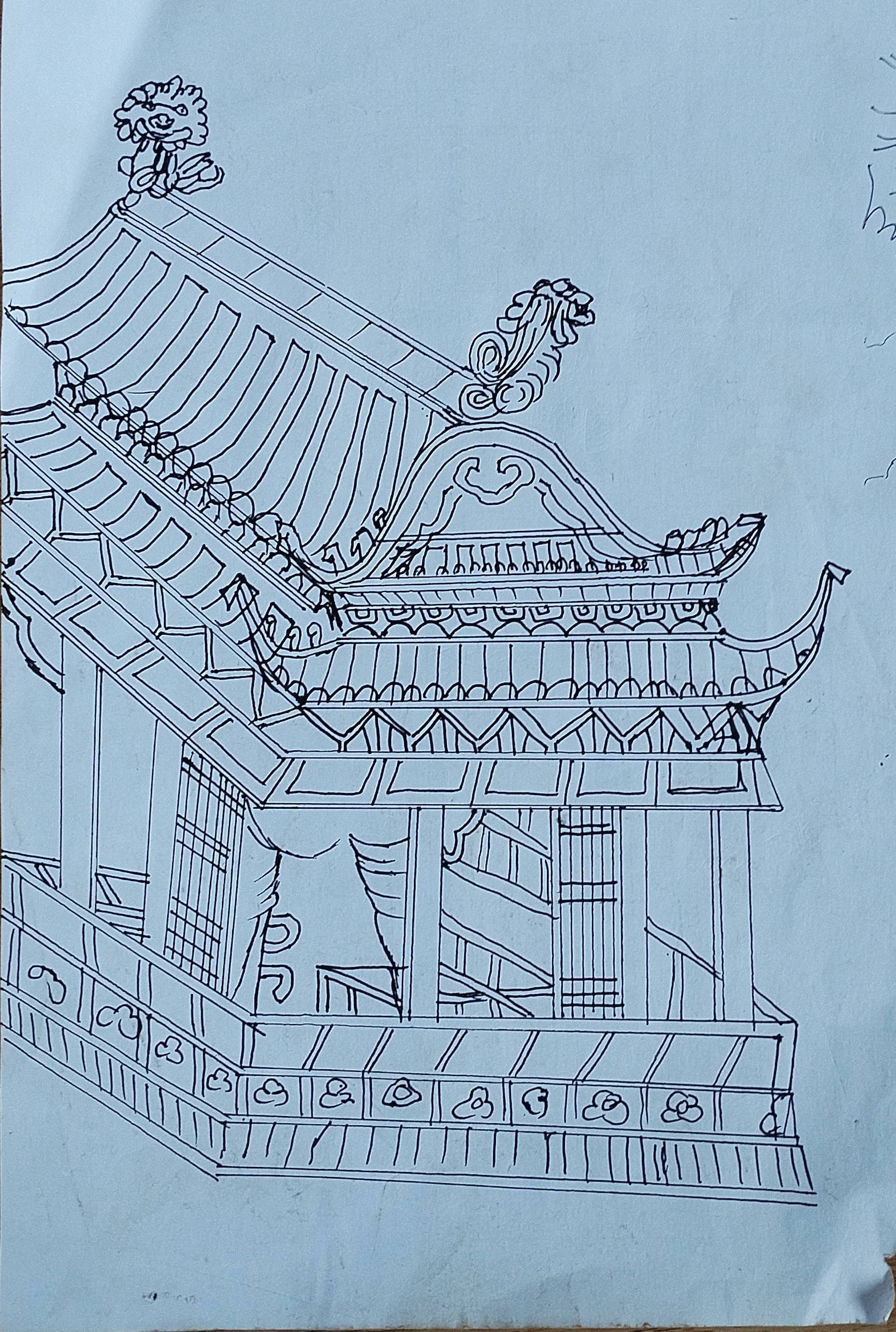 中国古代建筑线稿图片