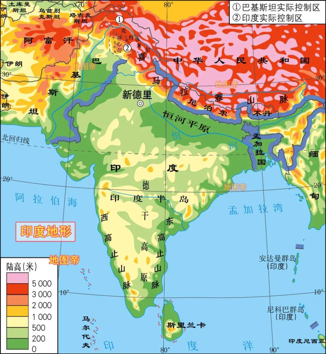 南亚地形分布图片