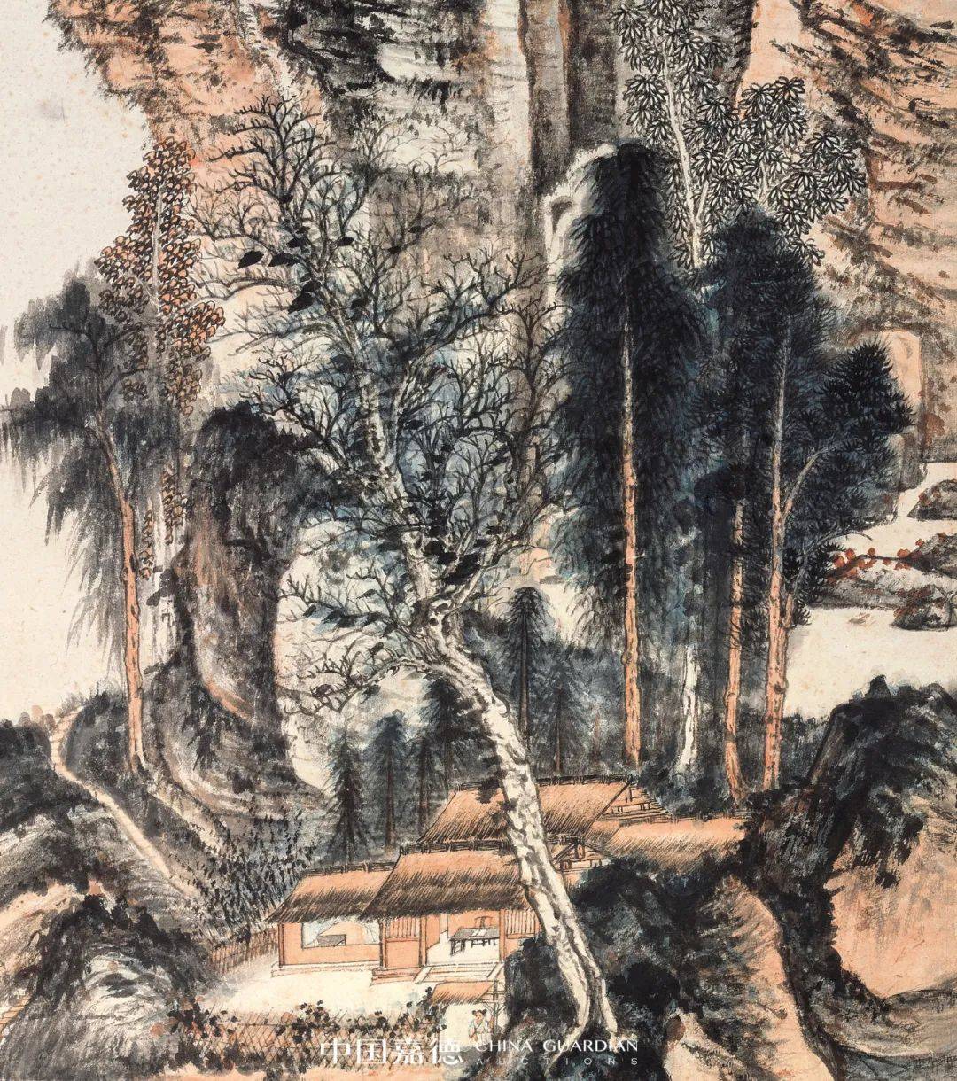 中国嘉德拍卖张大千字画成交价格参考|《拟石溪山水》赏析