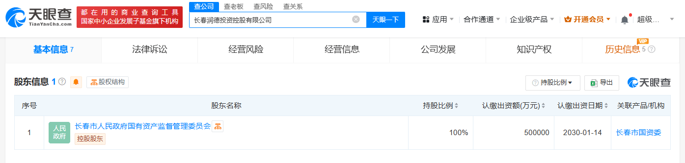 长春国资50亿成立润德投资控股公司