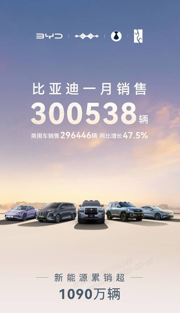 中国销冠！比亚迪25年1月销售30万台