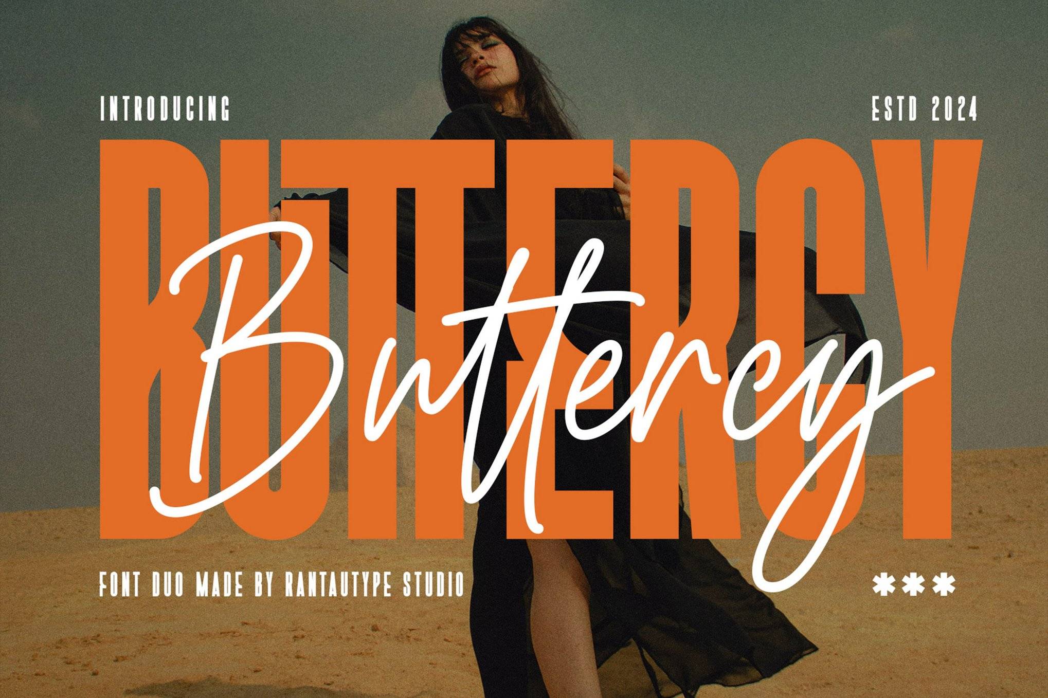 现代优雅品牌杂志广告邀请函设计衬线手写英文字体 buttercy font duo