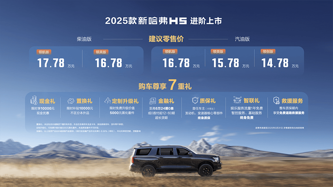 标配2.0T+8AT+四驱 2025款新哈弗H5上市 限时一口价12.78万起售