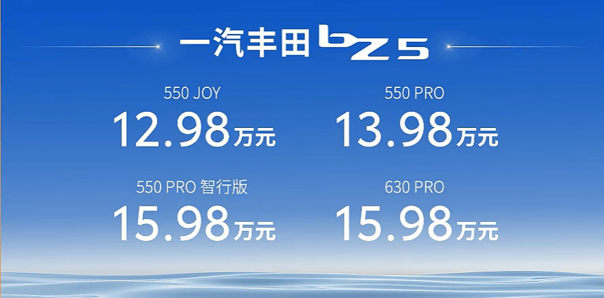 价格是杀手锏 一汽丰田bZ5上市售12.98万起