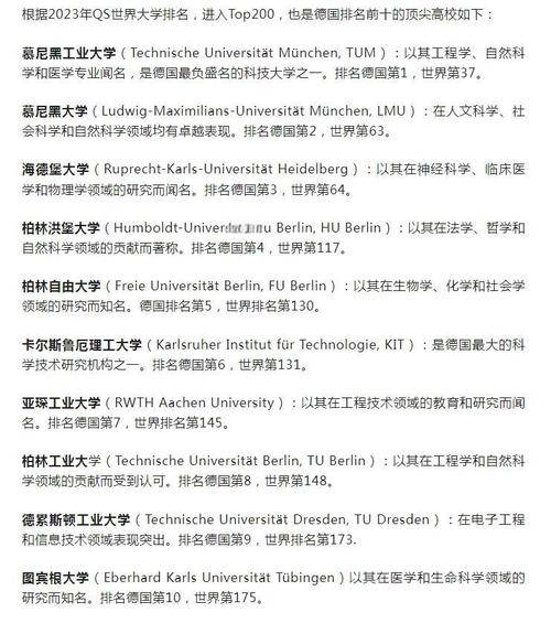德国留学材料专业排名