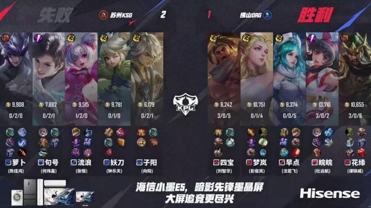 2025KPL夏季赛：苏州KSG 3-1力克佛山DRG，子阳苏烈关键开团锁定胜局 