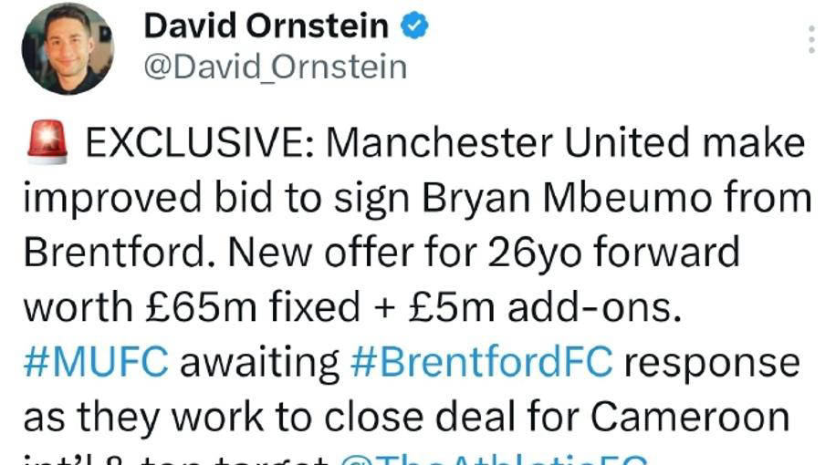 曼联豪砸7000万英镑，力争引进姆贝乌莫 强势补强锋线