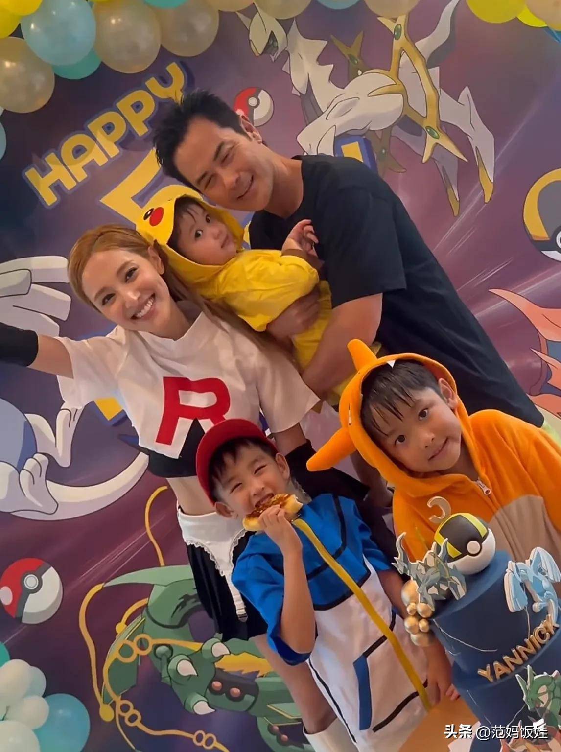 郑嘉颖二儿子5岁生日派对父子四人鞋子亮眼妻子陈凯琳别出心裁