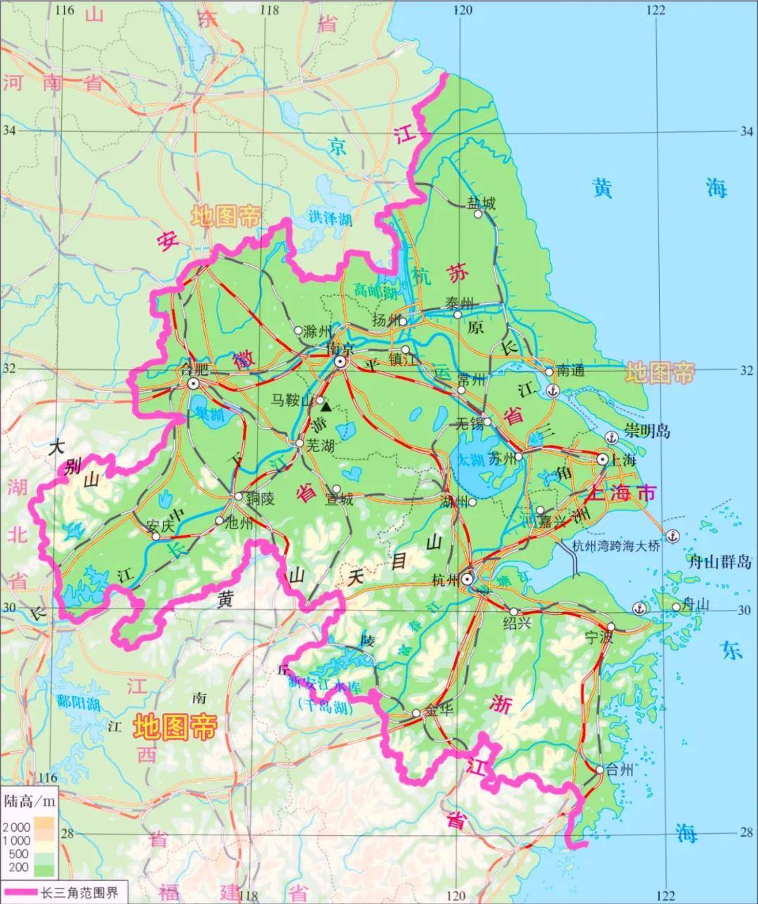 图-长三角城市群如果北京和天津的位置,是在南北两端,也就是承德和