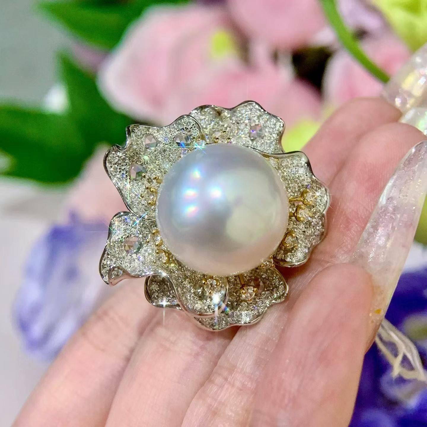 澳白凤凰戒指 16.3mm大点位澳白 一颗大龙珠了! 18k钻石d2