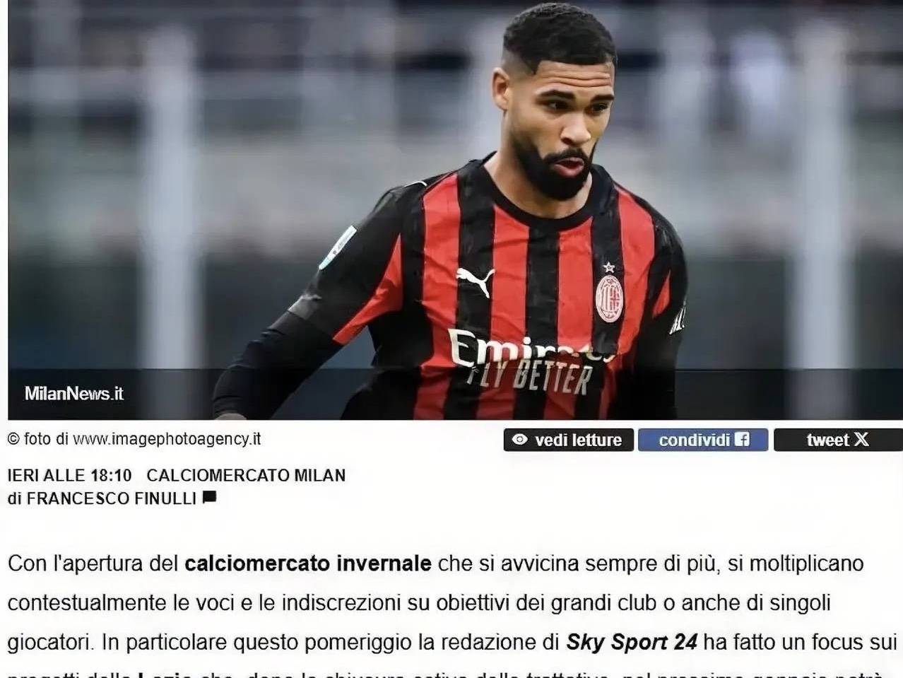 意甲媒体透露：拉齐奥在全力追求奇克，米兰对此事持开放态度，价格合适即可带走