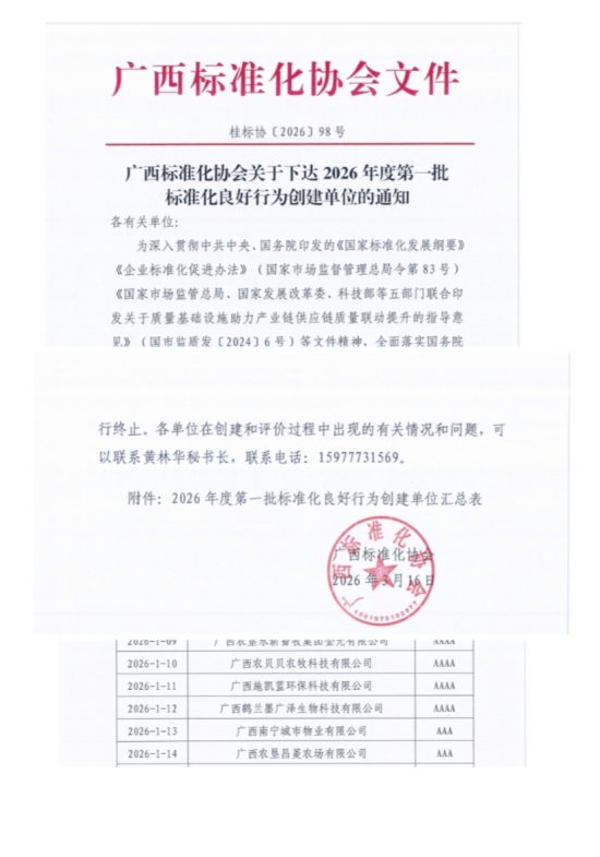 广西鹤兰墨入选2026年第一批标准化良好行为4A级创建单位(图1) 广西鹤兰墨入选2026年第一批标准化良好行为4A级创建单位(图1)