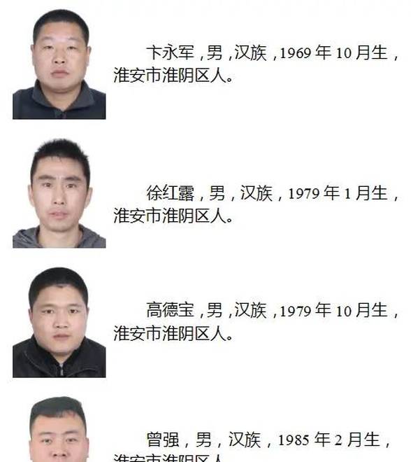 江苏淮安警方：公开征集卞永军、徐红露等人涉黑涉恶团伙违法犯罪线索