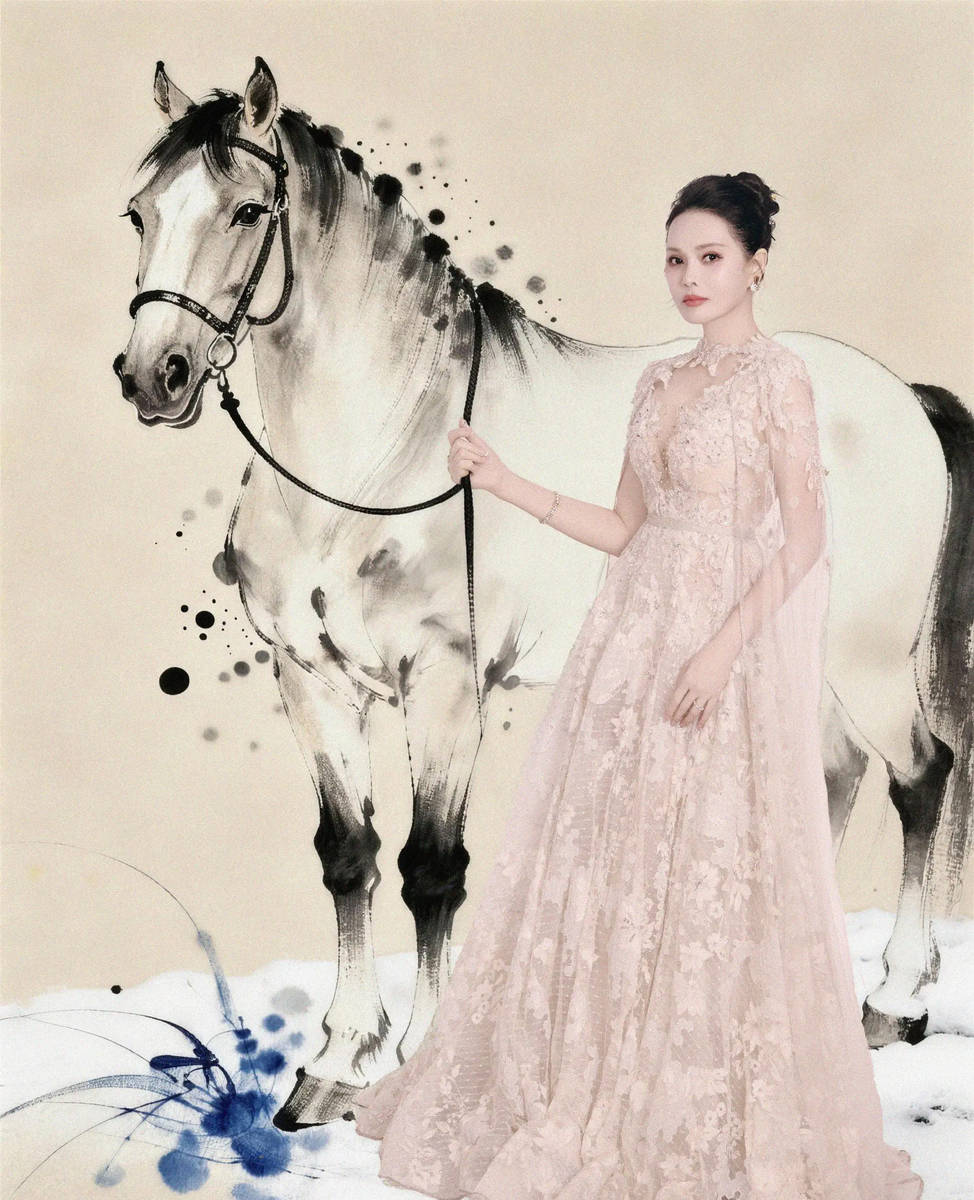 伊能静身着浅粉刺绣纱裙喜迎财神 气质清冷又温婉