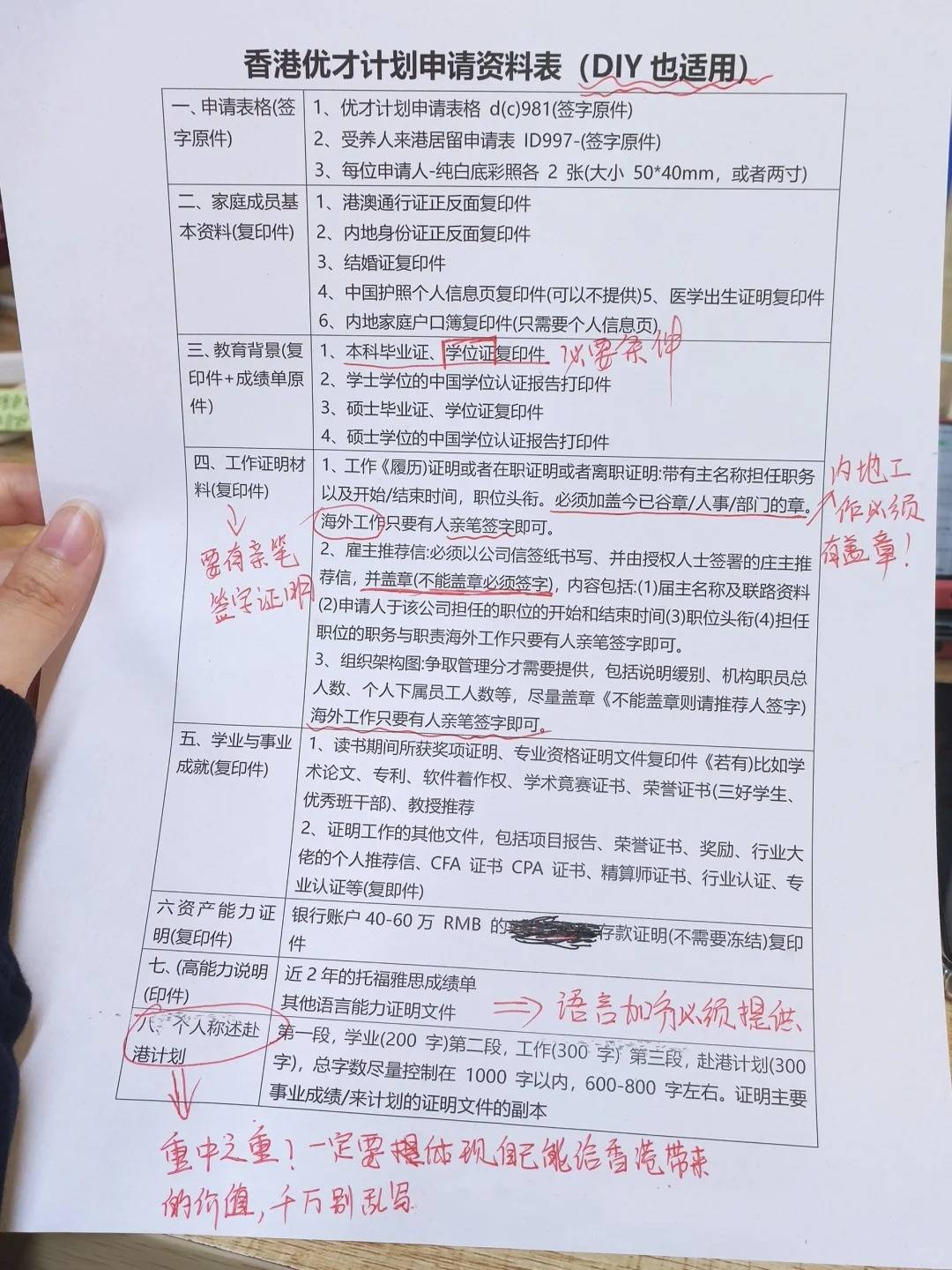 準備優才申請的材料可能比較繁瑣,包括個人身份文件,學歷證明,資產