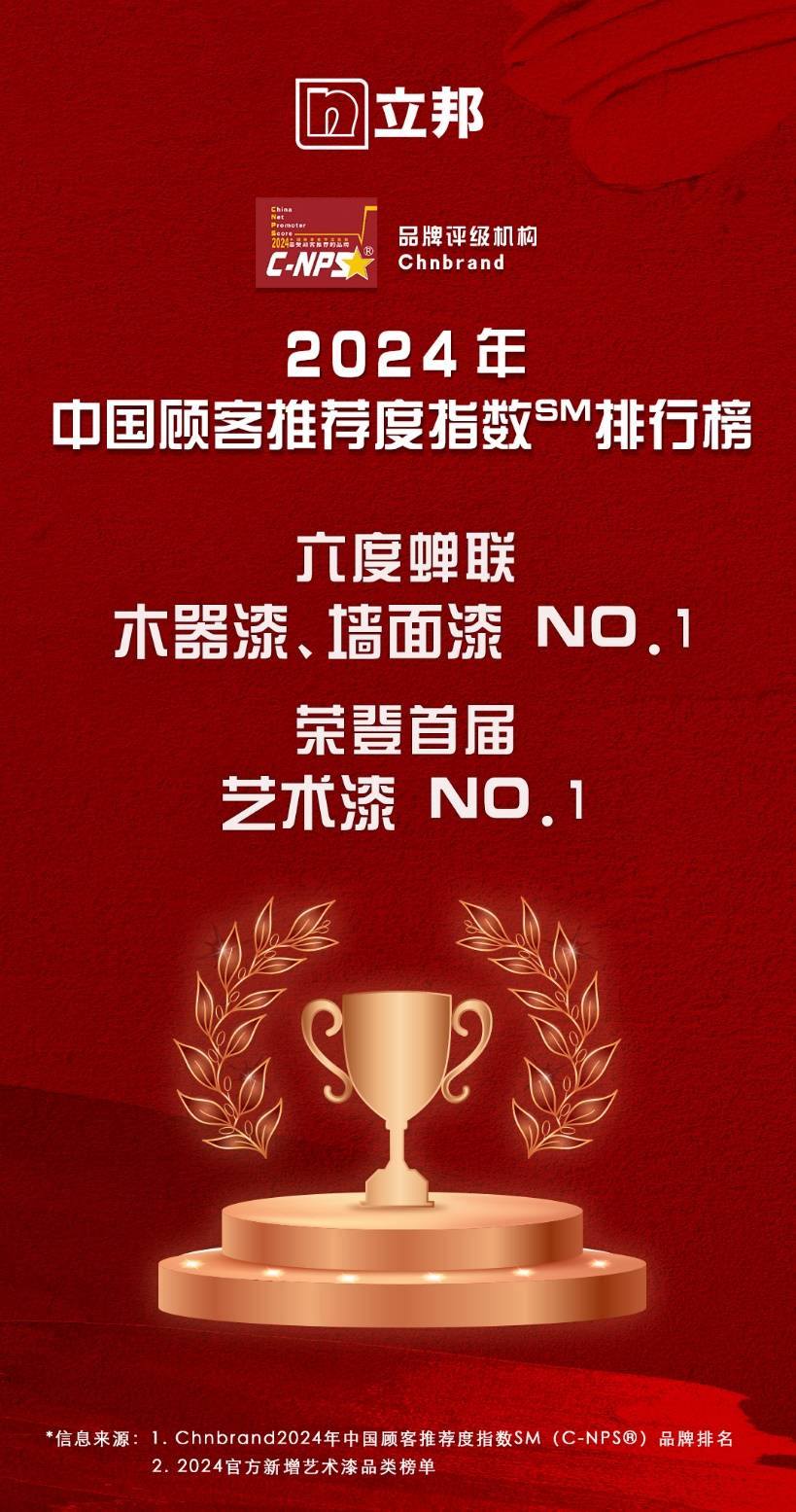 三个第一！立邦登顶2024年中国顾客推荐度指数（C-NPS）墙面漆、木器漆、艺术漆三大品类榜首