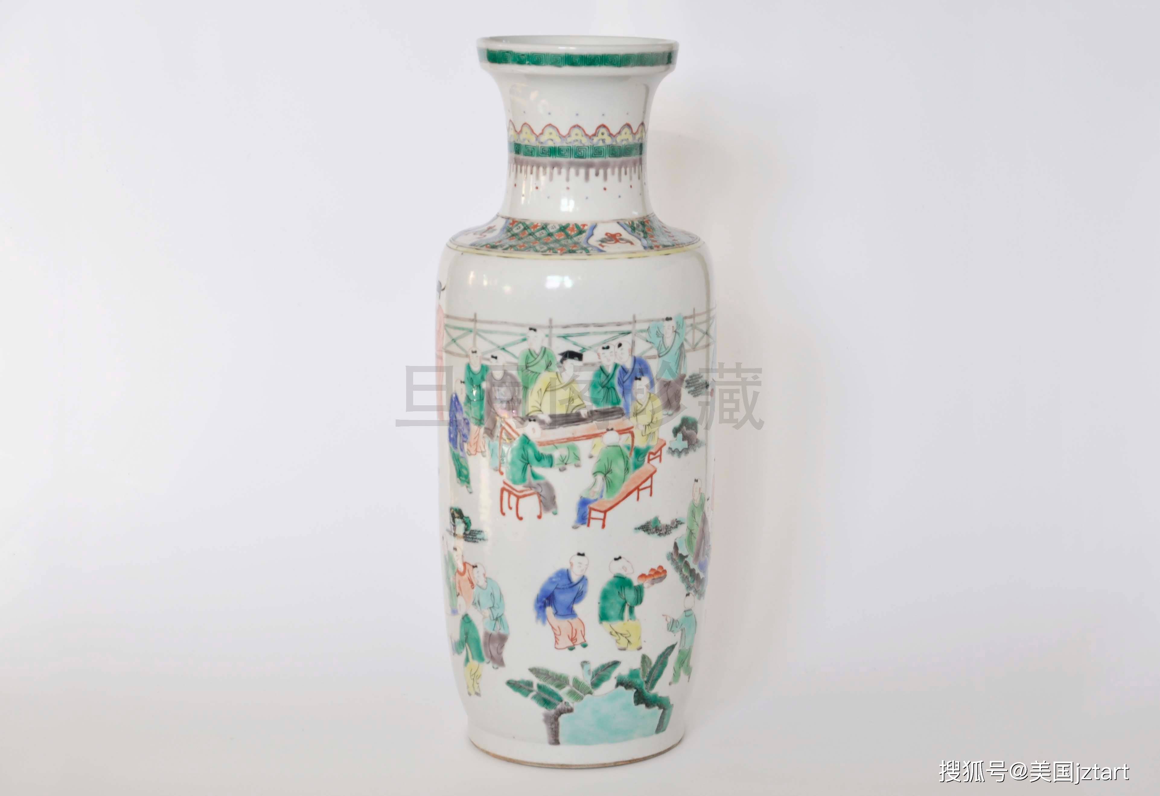 百子嬉春/旦月阁珍藏清康熙五彩百子图纹棒槌瓶_儿童_多子多孙_愿望