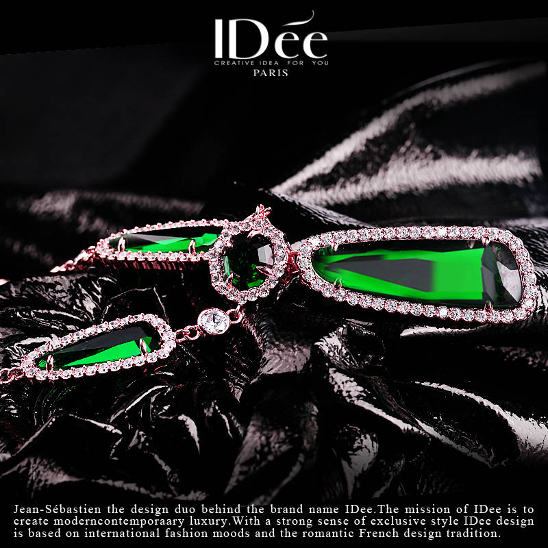 清新明艳,高雅从容——法国idee绿水晶项链轻奢小众设计宴会饰品