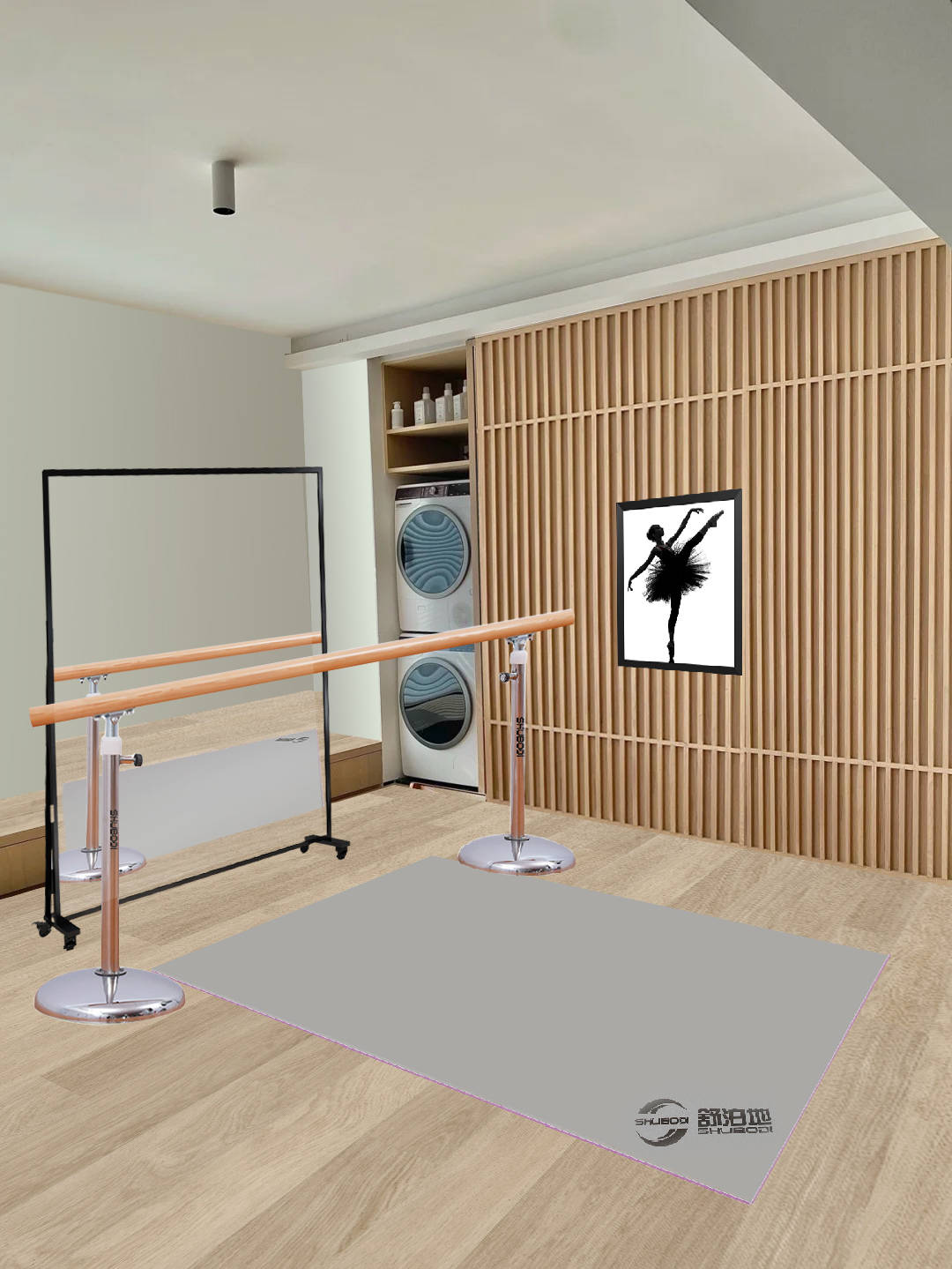 关于shubodi舒泊地家用舞蹈地胶垫专业专用的家庭舞蹈房舞蹈室健身房