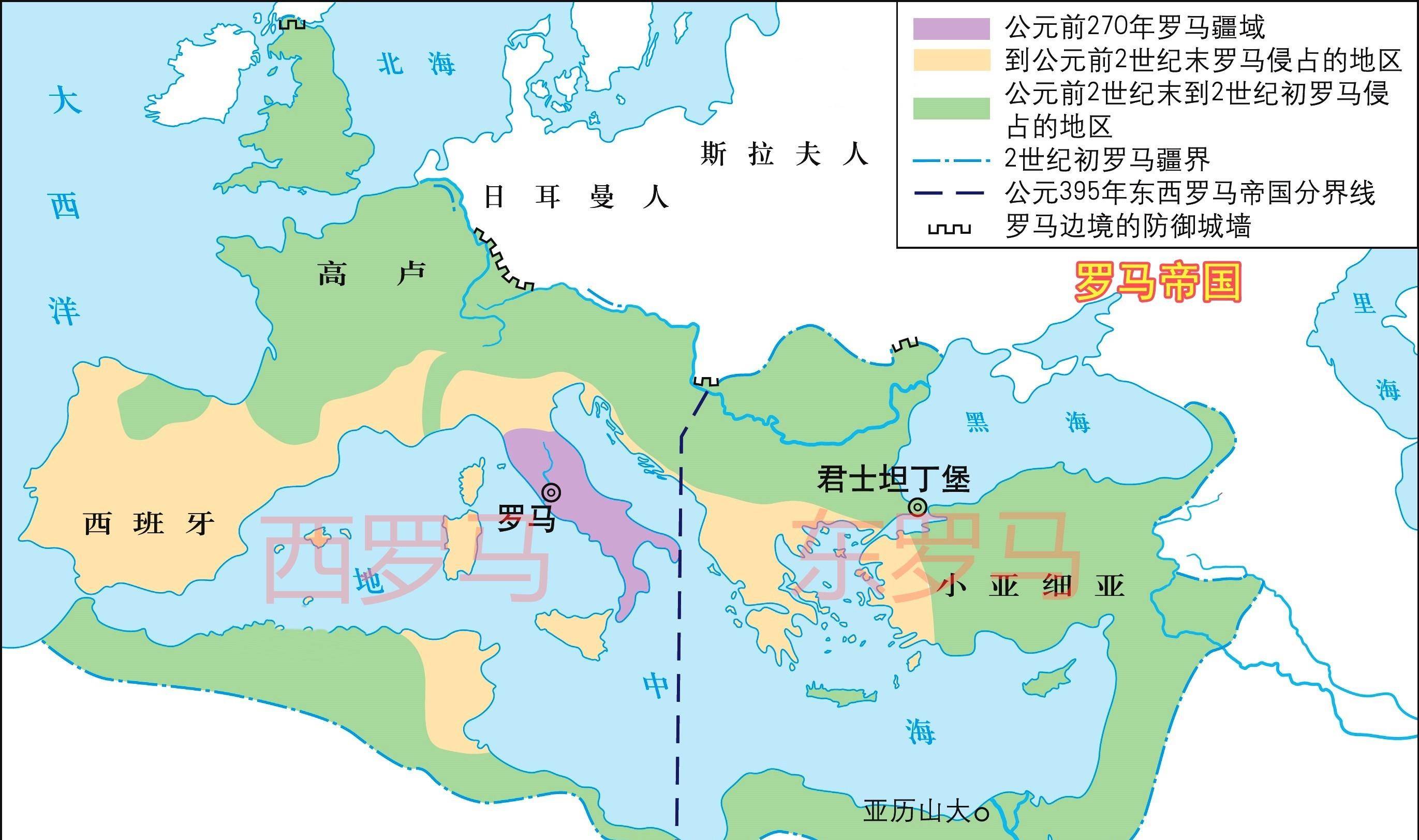 因为国土面积太大,为了应对不同方向的蛮族入侵,公元395年,狄奥多西