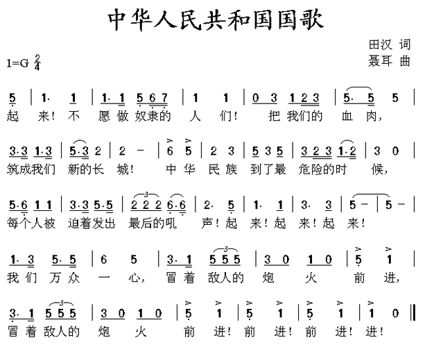 中国国歌简谱带数字图片