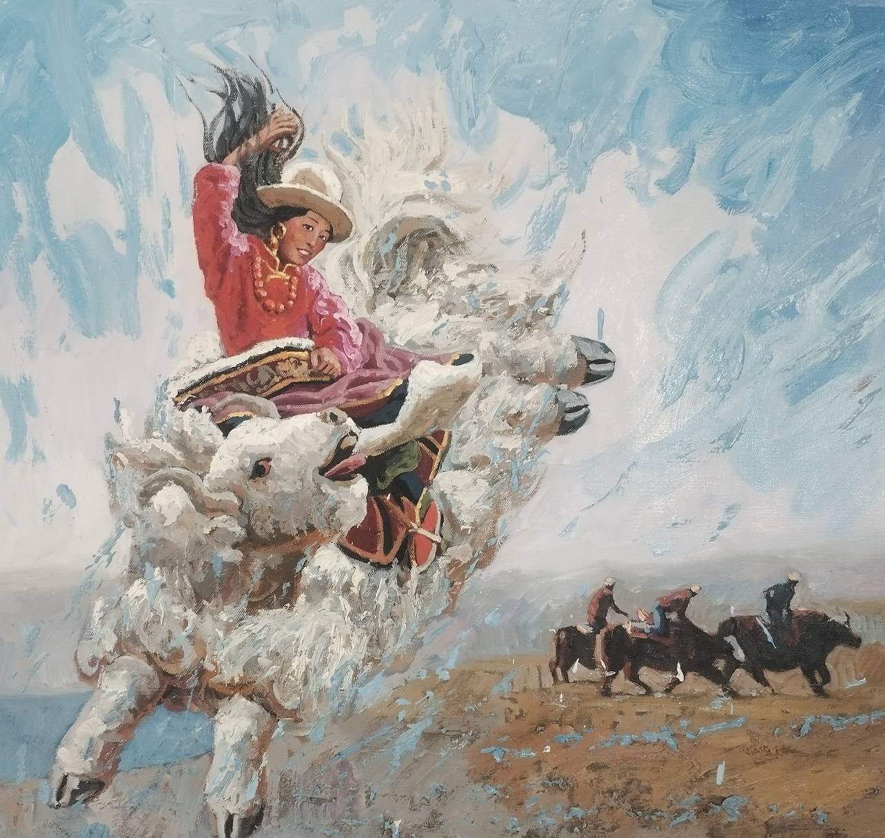 孙威不仅在水墨画牦牛上表现惊人的悟性,而且在油画创作上也极具天赋