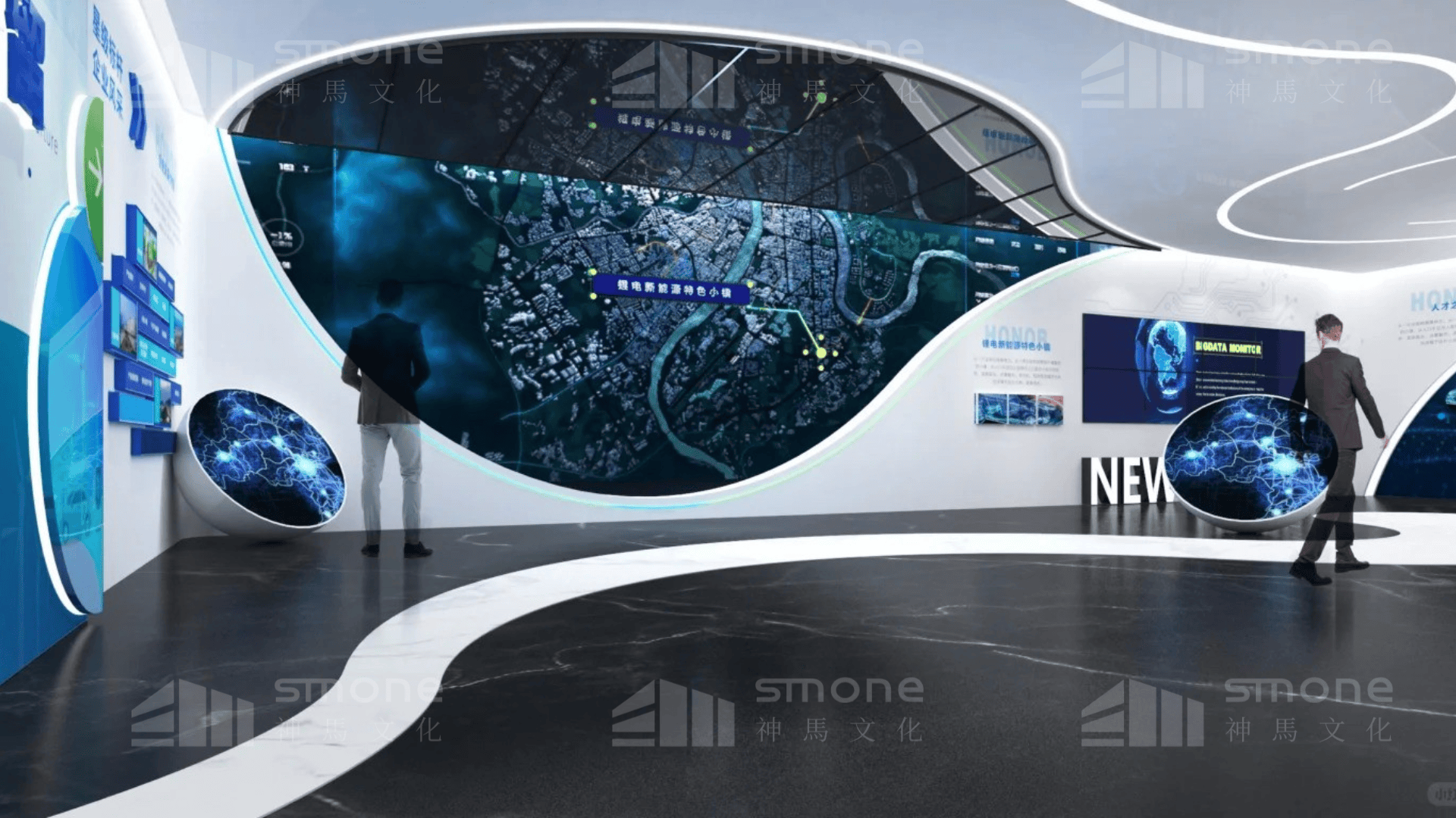 彩图搭配立体式艺术字讲解企业的发展历程,打造数字沙盘并搭配拼接屏