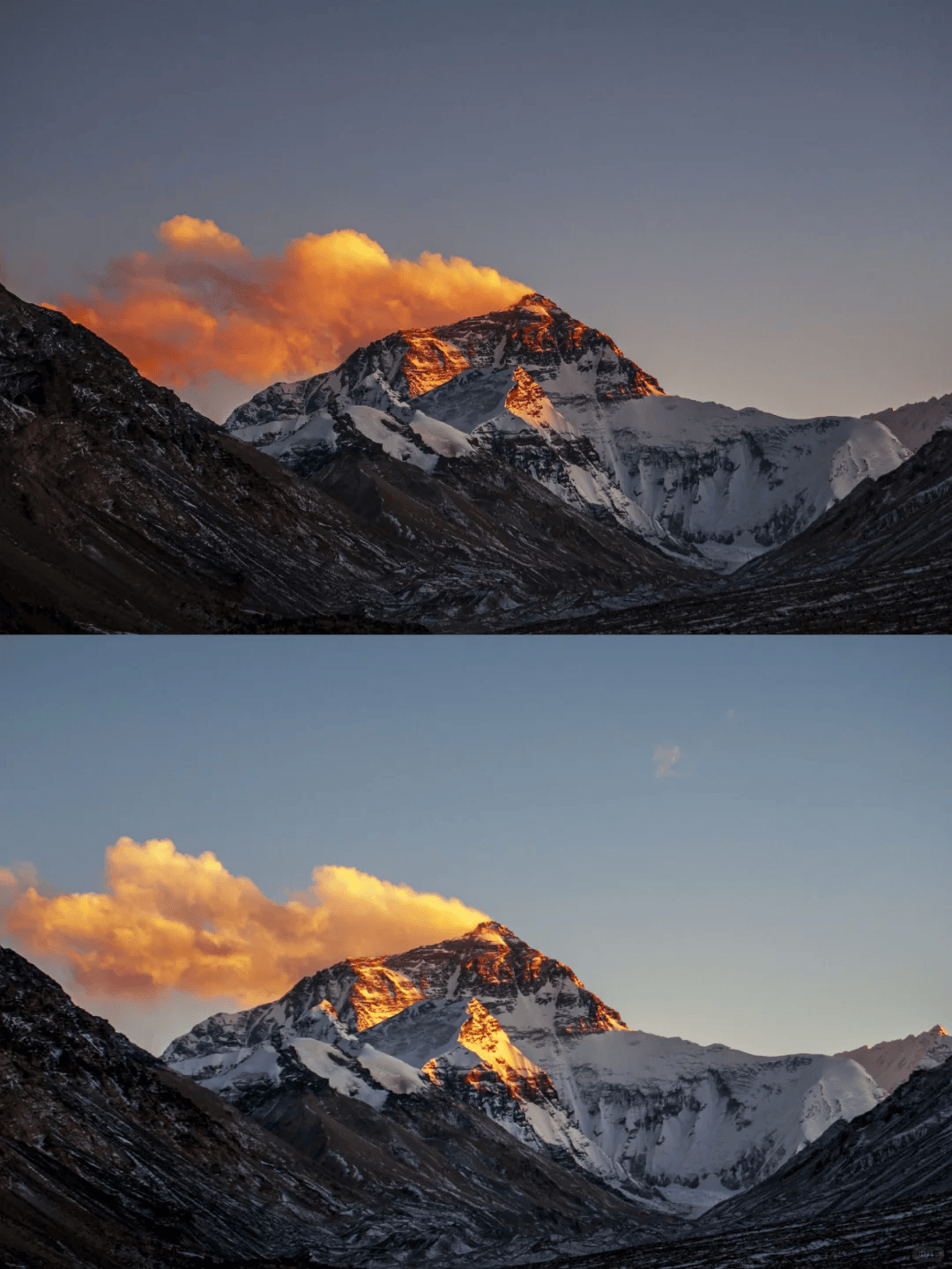 峰 ——十人九不遇,最美山峰珠峰 ——8848珠峰的日照金山卡若拉冰川