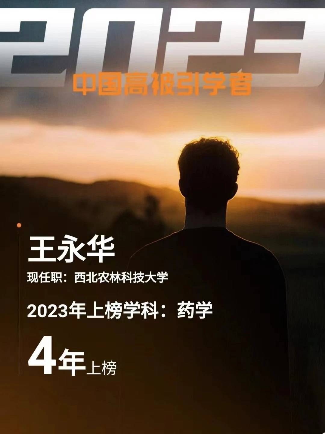 九为健康首席科学家王永华教授再次入选2023中国高被引学者榜单