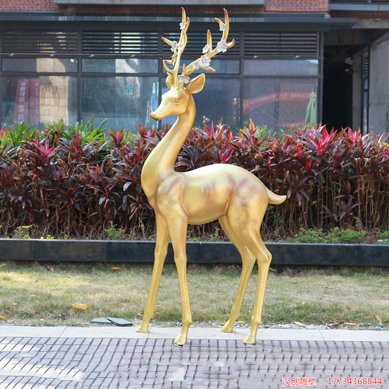 玻璃钢仿铜招财福鹿雕塑动物景观装饰小品摆件