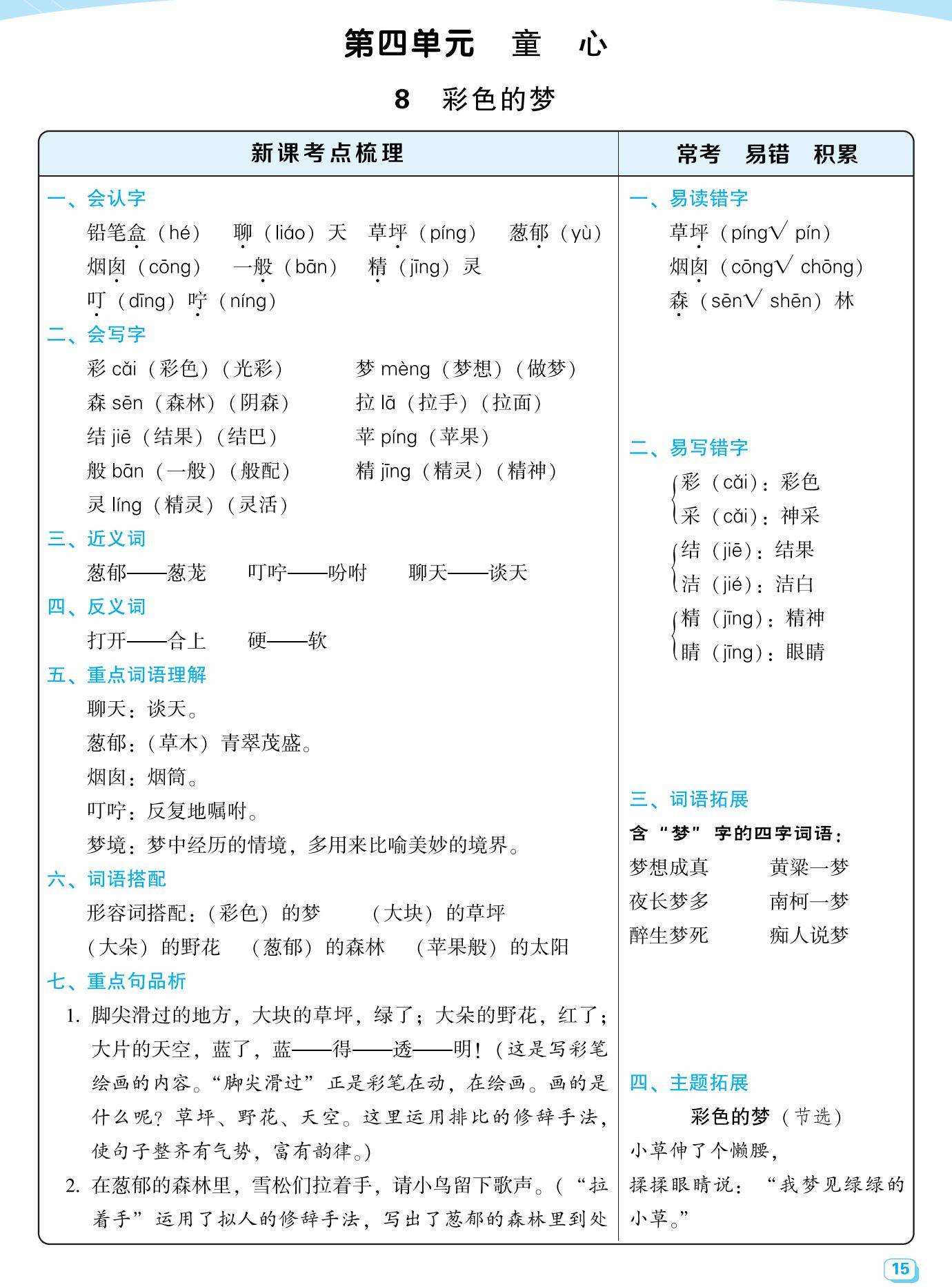 小学语文二年级下册每课考点梳理