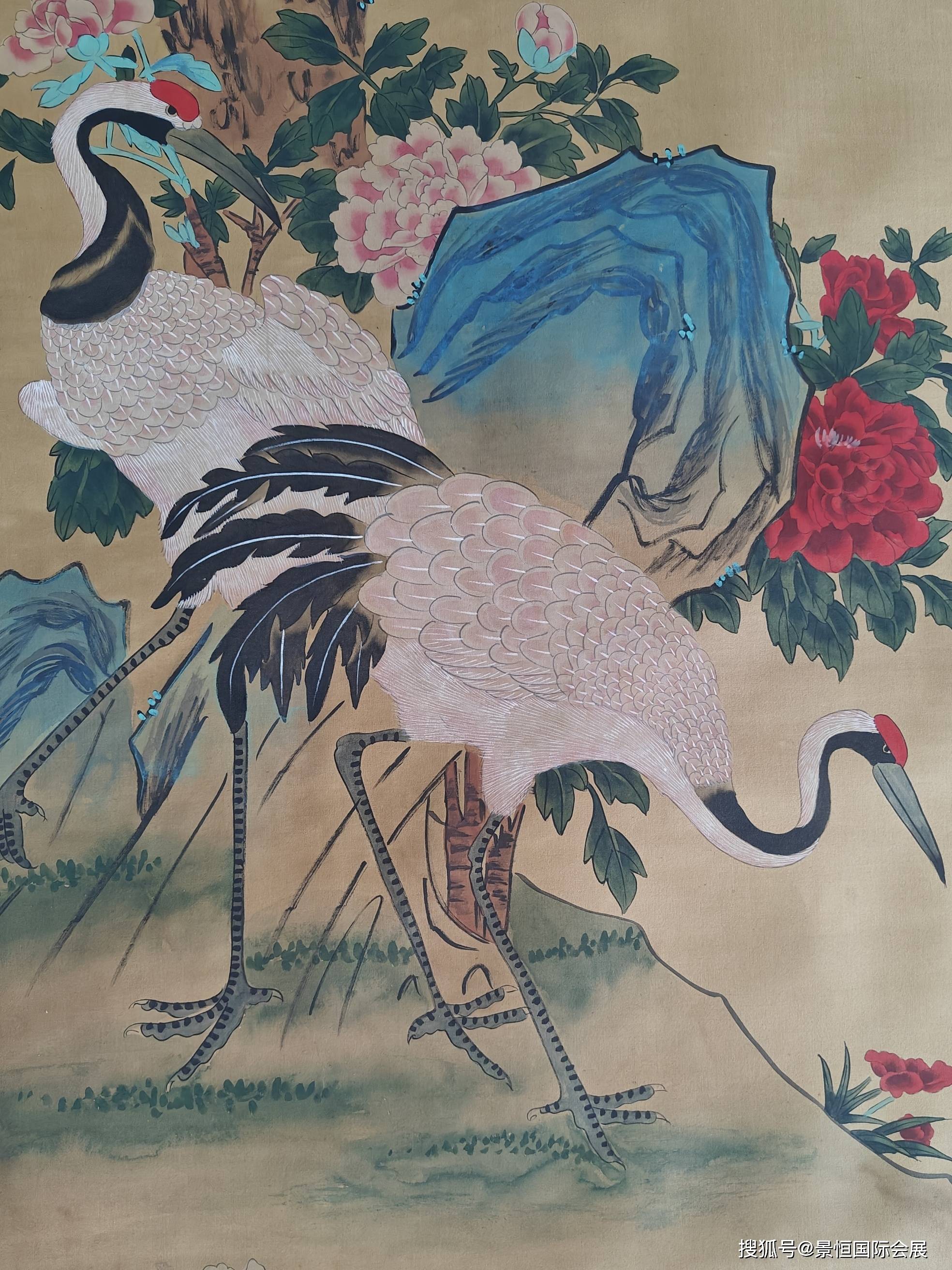 是国画创作中传统且吉祥的寓意：沈铨款《松梅双鹤图》_象征意义_