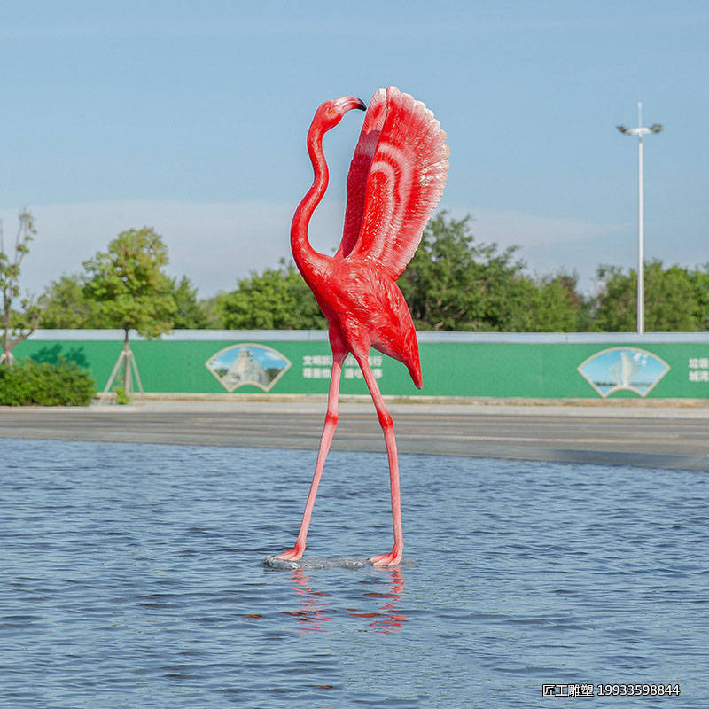 玻璃钢仿真动物火烈鸟造型景观雕塑