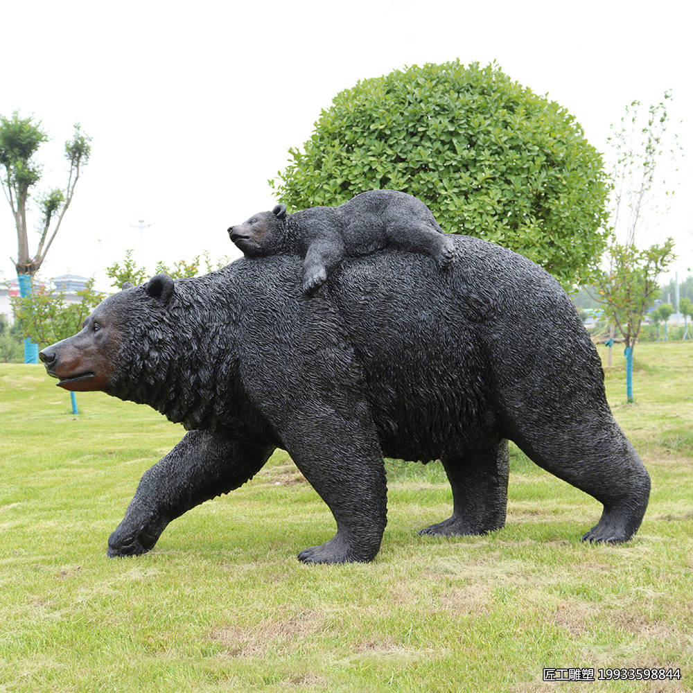 玻璃钢动物狗熊雕塑 仿真彩绘草坪动物造型摆件
