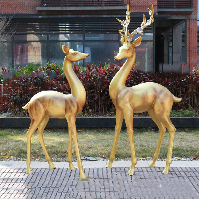 玻璃钢仿铜招财福鹿雕塑 装饰动物景观