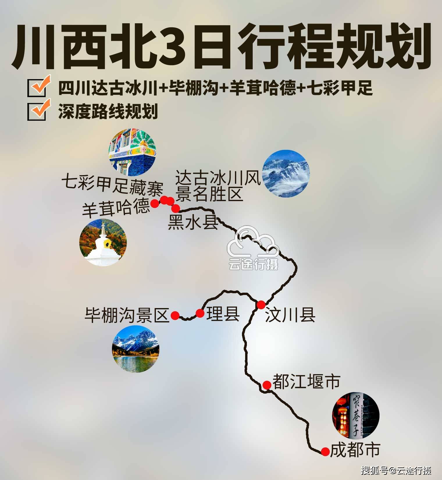 四川达古冰川 毕棚沟3日旅游攻略路线图(原创),川西北秘境之旅