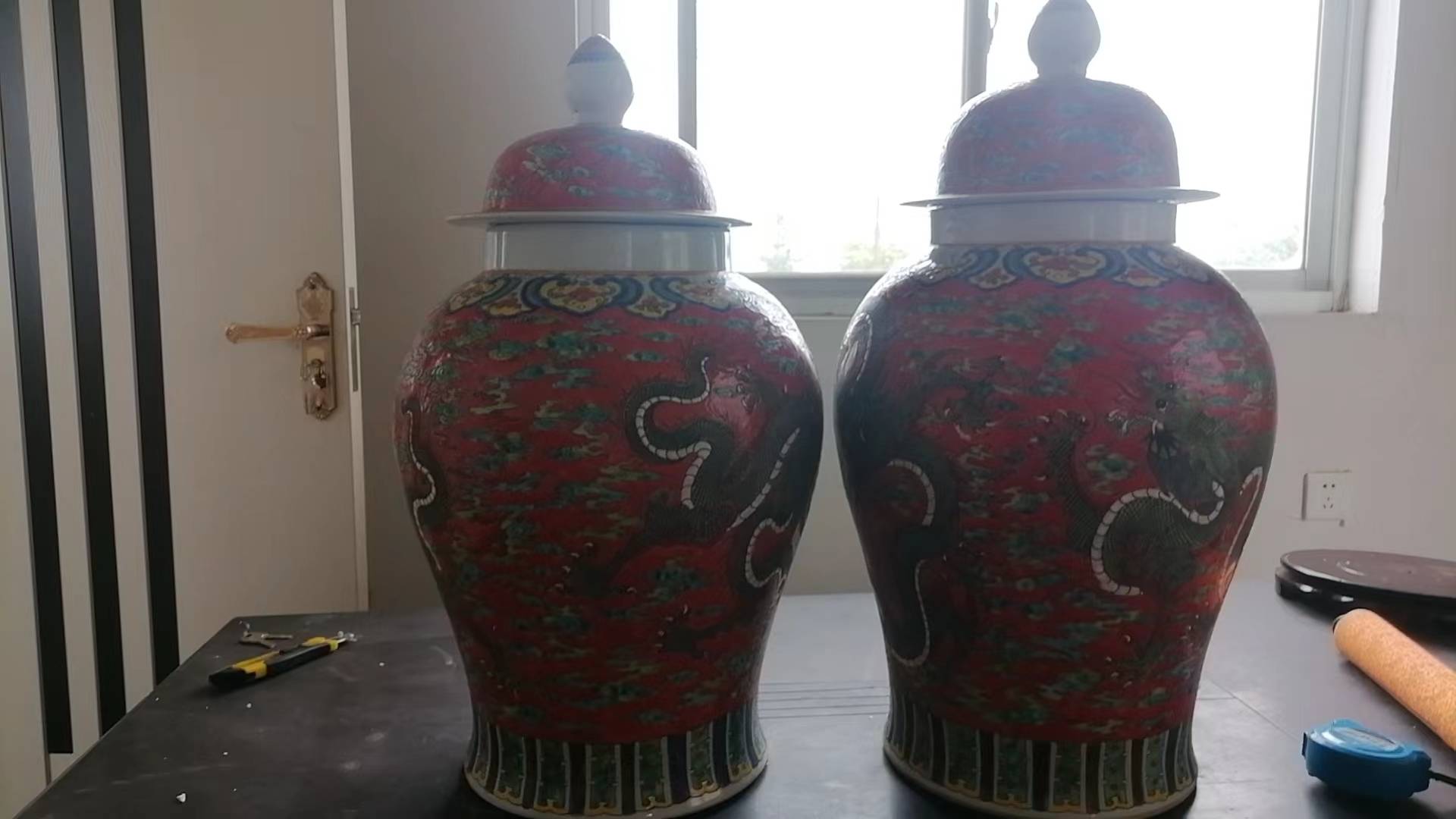 中国古美術/牙加彩龍紋獅子蓋香炉(底/蓋:乾隆年製)