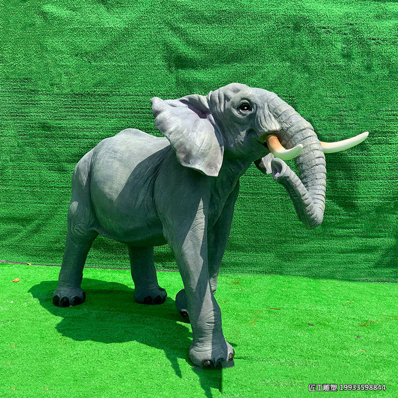 玻璃钢仿真大象雕塑 户外动物造型草坪摆件景观