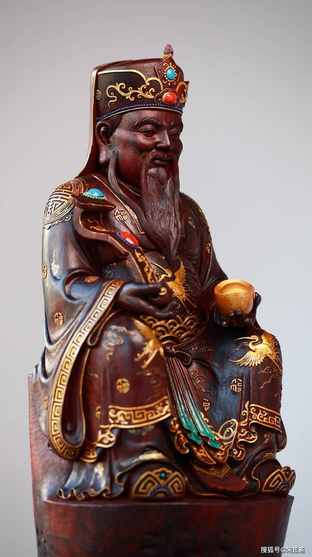 居家供奉,福德正神土地公,紫檀描金造像