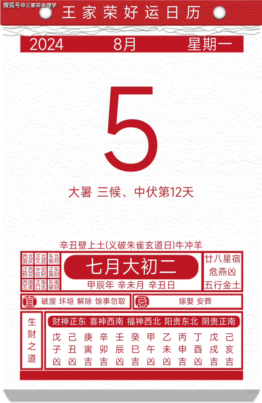 今日黄历运势吉日2024年8月5日