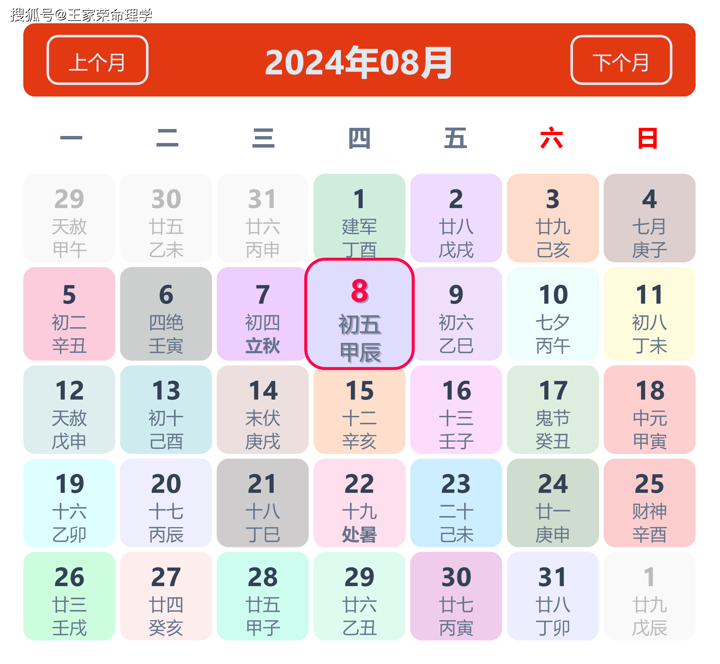 老黄历看日子生肖运势查询(2024年8月8日)