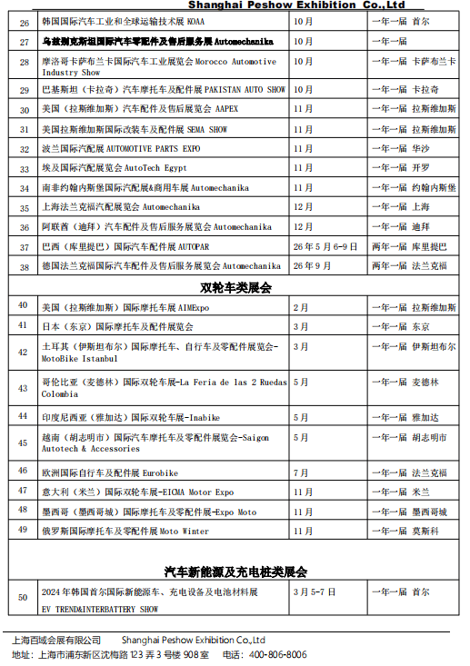 2025全球汽车类大型展会时间表